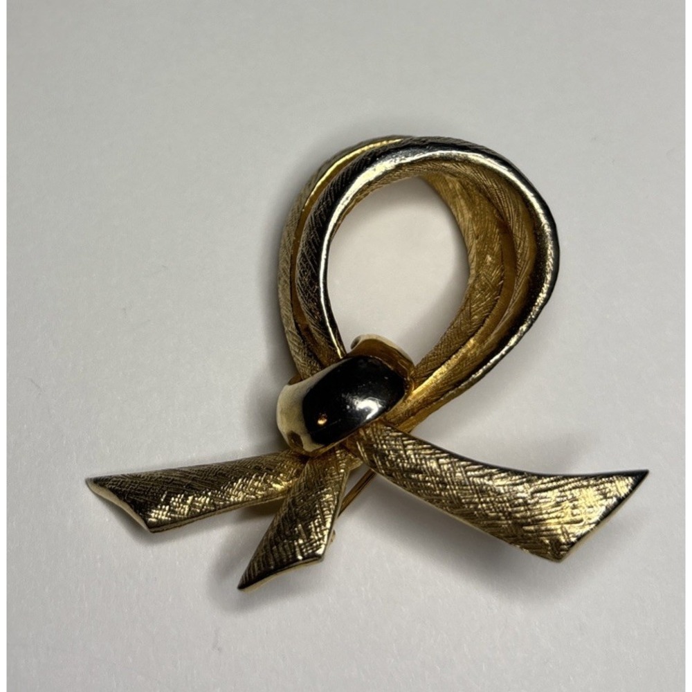 Vintage Castlecliff Two Tone Gold Silver Ribbon Double Bow Brooch Signed